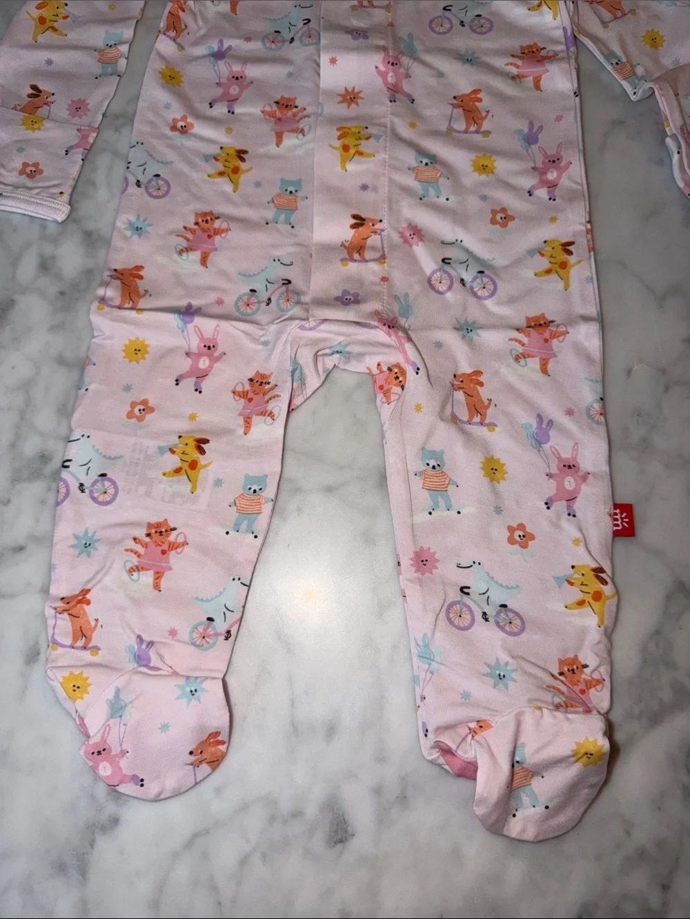 NWT MAGNETIC ME MODAL Pink Animal Print Magnetic-Closure Footed One-Piece 3/6M